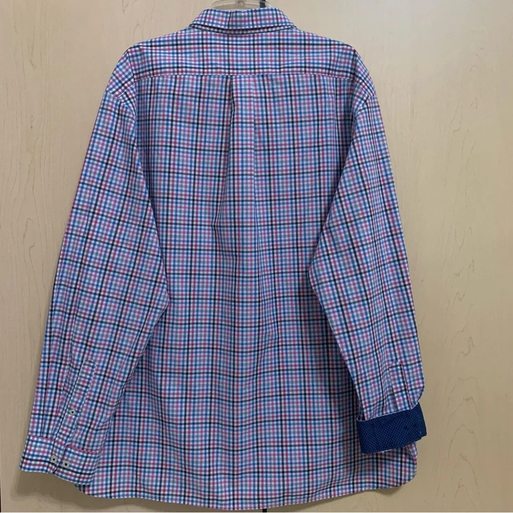 Van Heusen Shirt Men's XXL Classic Fit Long Sleeve Flip Cuff Button Up Pink Blue